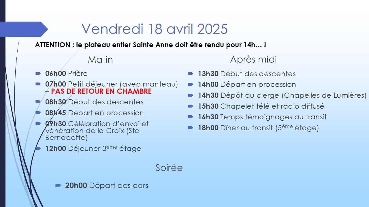 Vendredi 18 avril programme