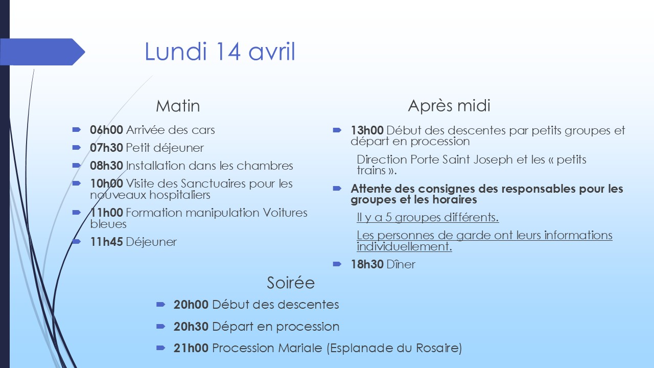Lundi 14 avril programme